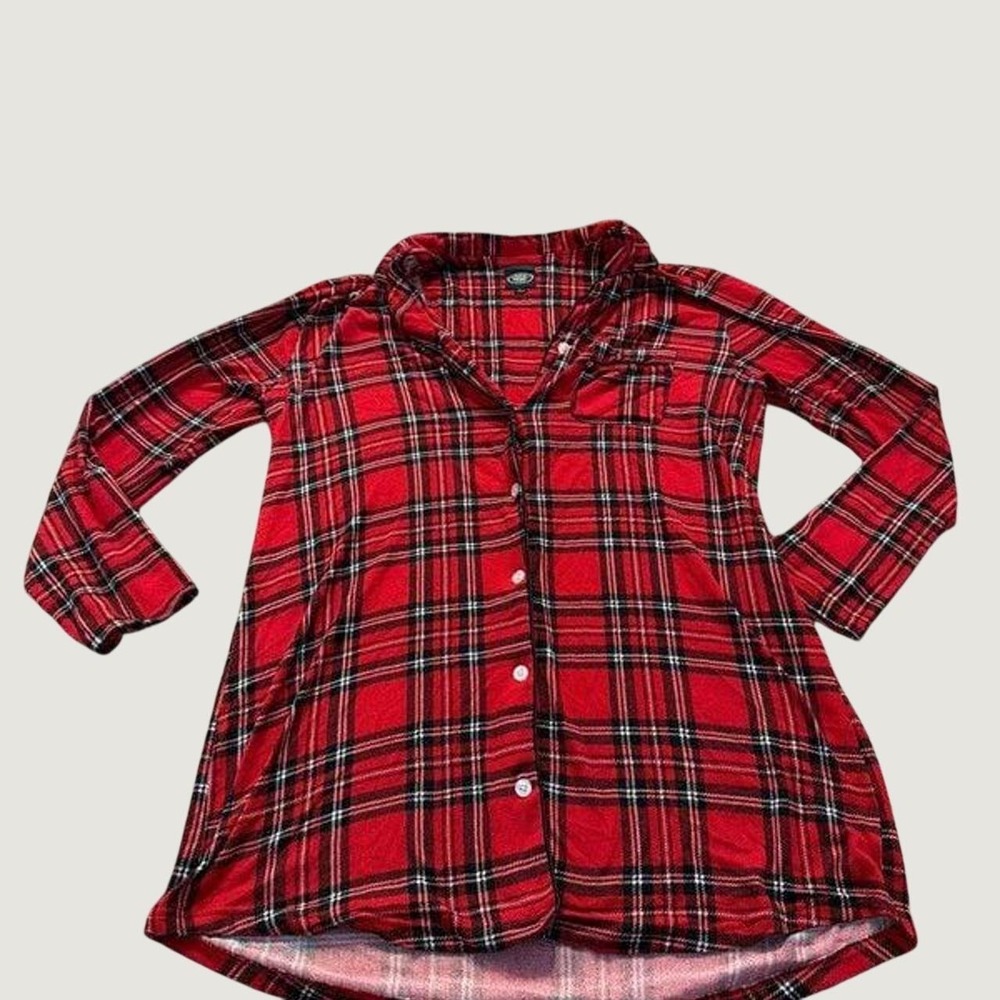 Laura Ashley Nightgown Large Plaid Sleep Shirt Knit Relaxed Red Black L